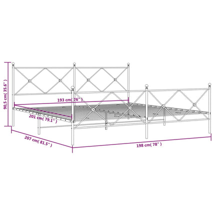 Metal Bed Frame without Mattress with Footboard Black 76"x79.9
