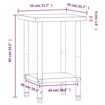 Kitchen Work Table 21.7"x21.7"x33.5" Stainless Steel