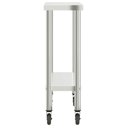 Kitchen Work Table with Wheels 43.3"x11.8"x33.5" Stainless Steel
