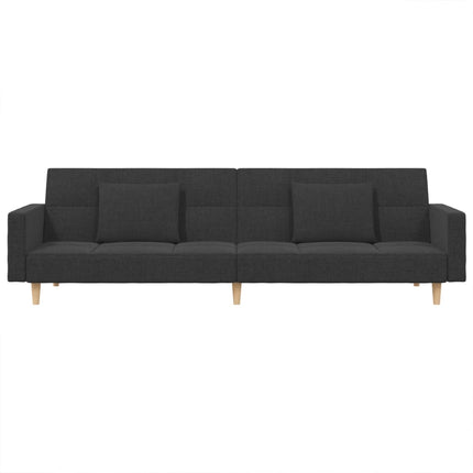 2-Seater Sofa Bed with Two Pillows Dark Gray Fabric
