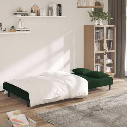 2-Seater Sofa Bed with Two Pillows Dark Green Velvet