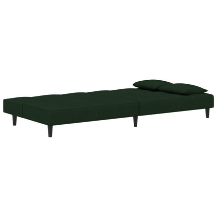 2-Seater Sofa Bed with Two Pillows Dark Green Velvet