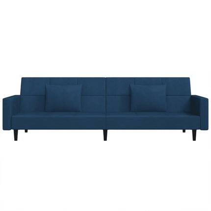 2-Seater Sofa Bed with Two Pillows Blue Velvet