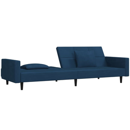 2-Seater Sofa Bed with Two Pillows Blue Velvet