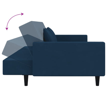 2-Seater Sofa Bed with Two Pillows Blue Velvet