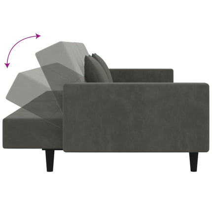 2-Seater Sofa Bed with Two Pillows Dark Gray Velvet