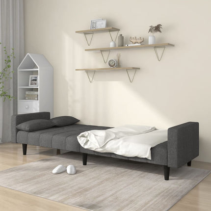 2-Seater Sofa Bed with Two Pillows Dark Gray Fabric