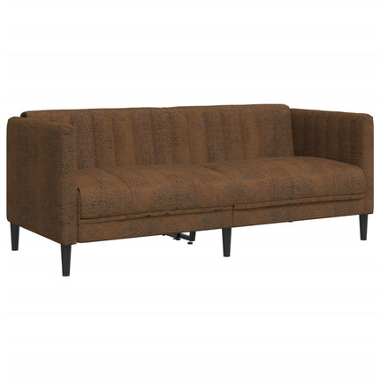 Sofa 2-Seater Brown Faux Suede Leather