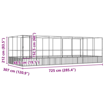 Aviary with Extension Silver 285.4"x120.9"x83.5" Steel