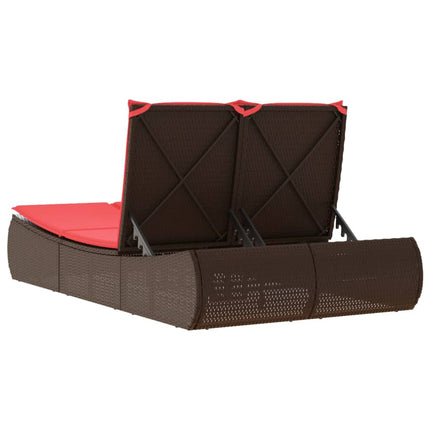 Double Sun Lounger with Cushions Brown Poly Rattan