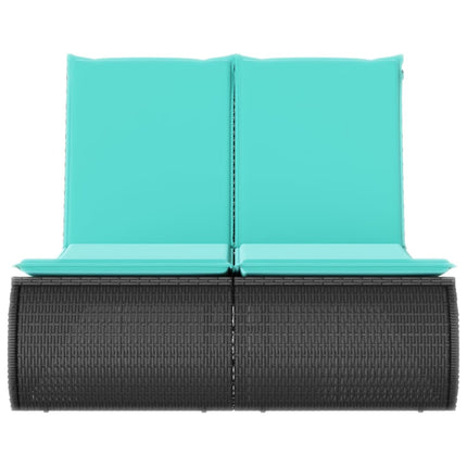 Double Sun Lounger with Cushions Black Poly Rattan