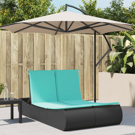 Double Sun Lounger with Cushions Black Poly Rattan