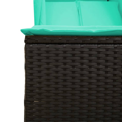 Double Sun Lounger with Roof and Curtains Black Poly Rattan