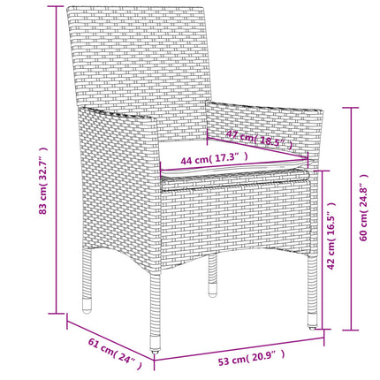 Patio Chairs with Cushions 2 pcs Grey Poly Rattan