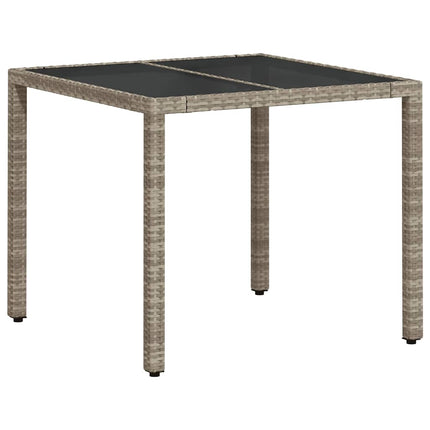 Patio Table with Glass Top Light Gray 35.4"x35.4"x29.5" Poly Rattan