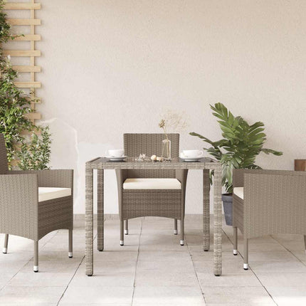 Patio Table with Glass Top Light Gray 35.4"x35.4"x29.5" Poly Rattan