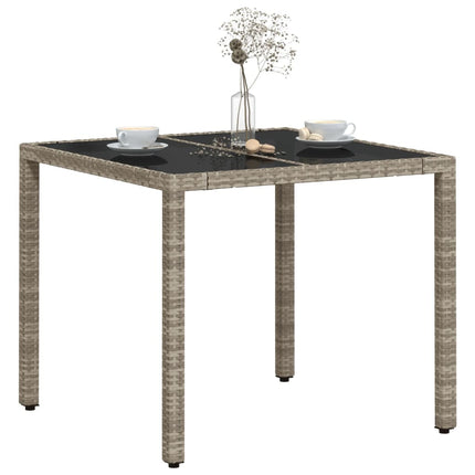 Patio Table with Glass Top Light Gray 35.4"x35.4"x29.5" Poly Rattan