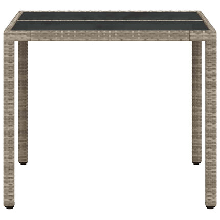 Patio Table with Glass Top Light Gray 35.4"x35.4"x29.5" Poly Rattan