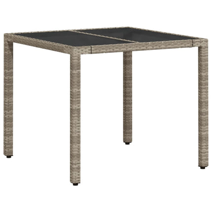 Patio Table with Glass Top Light Gray 35.4"x35.4"x29.5" Poly Rattan