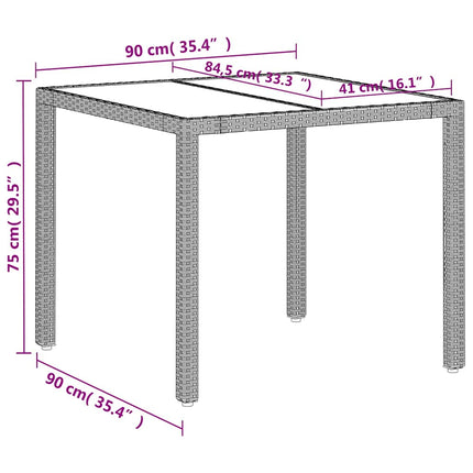 Patio Table with Glass Top Light Gray 35.4"x35.4"x29.5" Poly Rattan