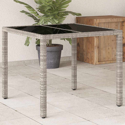 Patio Table with Glass Top Light Gray 35.4"x35.4"x29.5" Poly Rattan