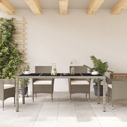 Patio Table with Glass Top Light Gray 74.8"x35.4"x29.5" Poly Rattan