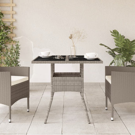 Patio Table with Glass Top Light Gray 31.5"x31.5"x29.5" Poly Rattan