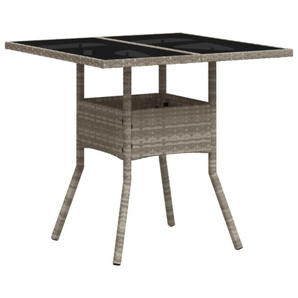 Patio Table with Glass Top Light Gray 31.5"x31.5"x29.5" Poly Rattan