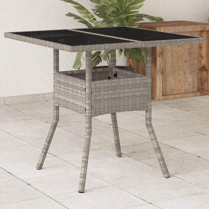 Patio Table with Glass Top Light Gray 31.5"x31.5"x29.5" Poly Rattan