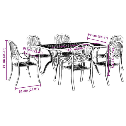 7 Piece Patio Dining Set White Cast Aluminum