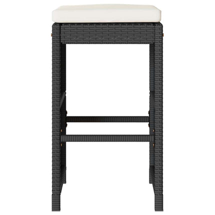 Patio Bar Stools with Cushions 2 pcs Black Poly Rattan