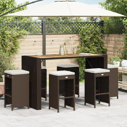 Patio Bar Stools with Cushions 6 pcs Brown Poly Rattan