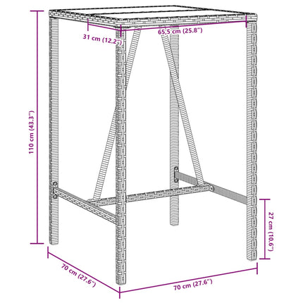 Patio Bar Table Gray 27.6"x27.6"x43.3" Poly Rattan