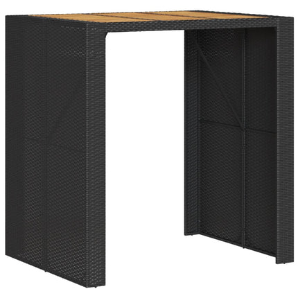 Patio Bar Table with Acacia Wood Top Black 41.3"x31.5"x43.3" Poly Rattan