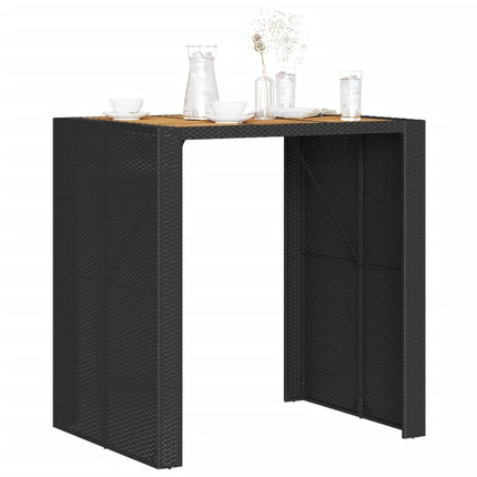 Patio Bar Table with Acacia Wood Top Black 41.3"x31.5"x43.3" Poly Rattan