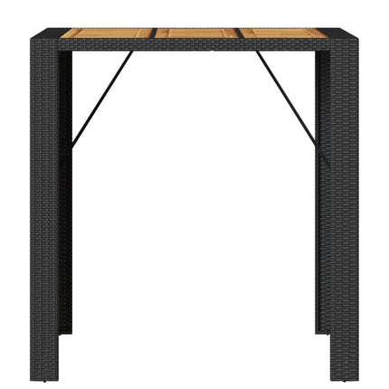 Patio Bar Table with Acacia Wood Top Black 41.3"x31.5"x43.3" Poly Rattan