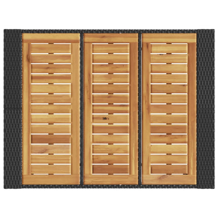 Patio Bar Table with Acacia Wood Top Black 41.3"x31.5"x43.3" Poly Rattan