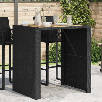 Patio Bar Table with Acacia Wood Top Black 41.3"x31.5"x43.3" Poly Rattan