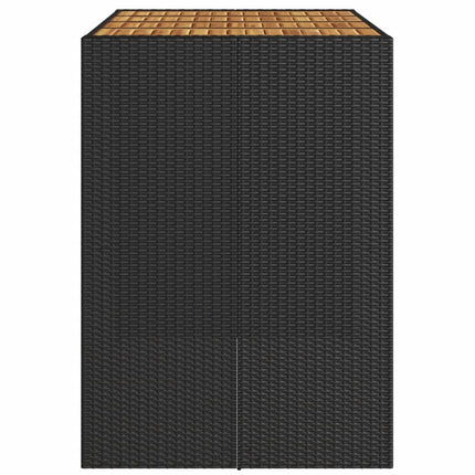Patio Bar Table with Acacia Wood Top Black 57.1"x31.5"x43.3" Poly Rattan