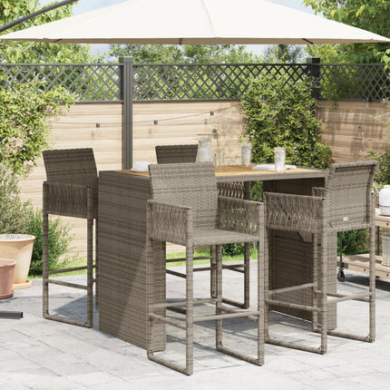 Patio Bar Table with Acacia Wood Top Gray 57.1"x31.5"x43.3" Poly Rattan