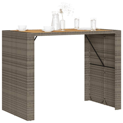 Patio Bar Table with Acacia Wood Top Gray 57.1"x31.5"x43.3" Poly Rattan