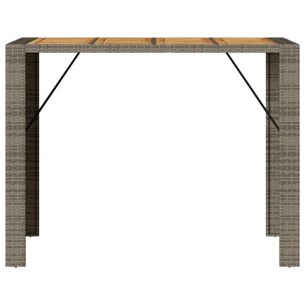 Patio Bar Table with Acacia Wood Top Gray 57.1"x31.5"x43.3" Poly Rattan