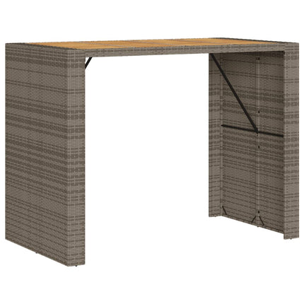Patio Bar Table with Acacia Wood Top Gray 57.1"x31.5"x43.3" Poly Rattan