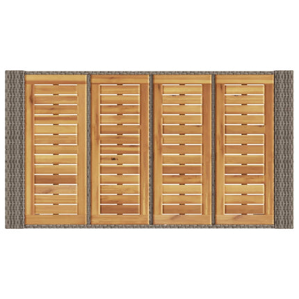 Patio Bar Table with Acacia Wood Top Gray 57.1"x31.5"x43.3" Poly Rattan