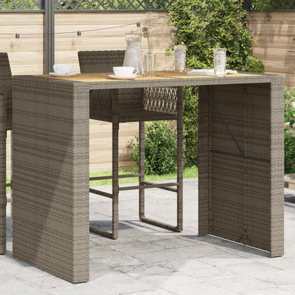 Patio Bar Table with Acacia Wood Top Gray 57.1"x31.5"x43.3" Poly Rattan