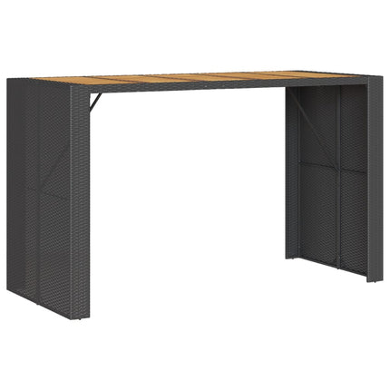Patio Bar Table with Acacia Wood Top Black 72.8"x31.5"x43.3" Poly Rattan