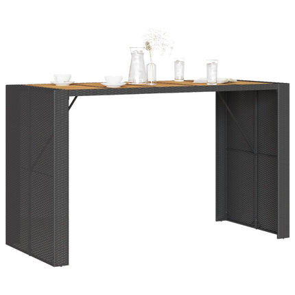 Patio Bar Table with Acacia Wood Top Black 72.8"x31.5"x43.3" Poly Rattan