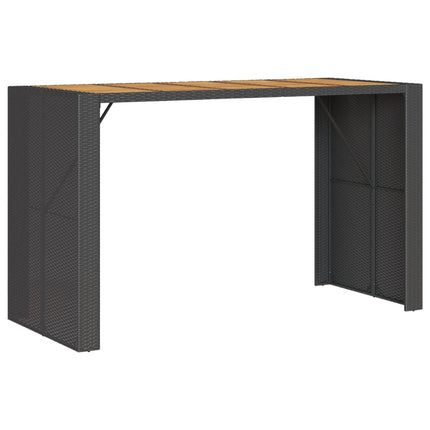 Patio Bar Table with Acacia Wood Top Black 72.8"x31.5"x43.3" Poly Rattan