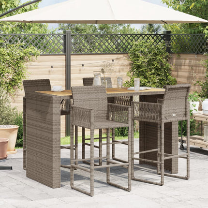 Patio Bar Table with Acacia Wood Top Gray 72.8"x31.5"x43.3" Poly Rattan