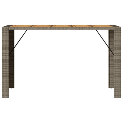 Patio Bar Table with Acacia Wood Top Gray 72.8"x31.5"x43.3" Poly Rattan